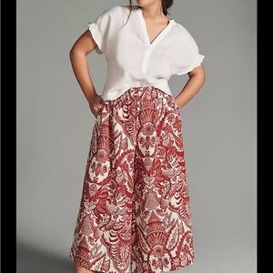Anthropologie wide leg red printed pants